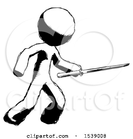 Ink Design Mascot Man Stabbing with Ninja Sword Katana by Leo Blanchette