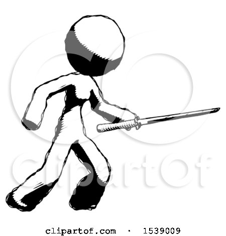 Ink Design Mascot Woman Stabbing with Ninja Sword Katana by Leo Blanchette