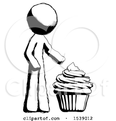 Ink Design Mascot Man with Giant Cupcake Dessert by Leo Blanchette
