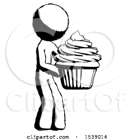 Ink Design Mascot Man Holding Large Cupcake Ready to Eat or Serve by Leo Blanchette