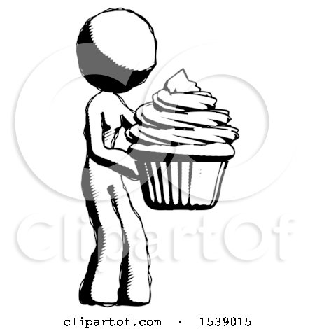 Ink Design Mascot Woman Holding Large Cupcake Ready to Eat or Serve by Leo Blanchette
