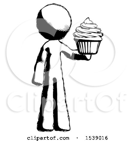 Ink Design Mascot Man Presenting Pink Cupcake to Viewer by Leo Blanchette