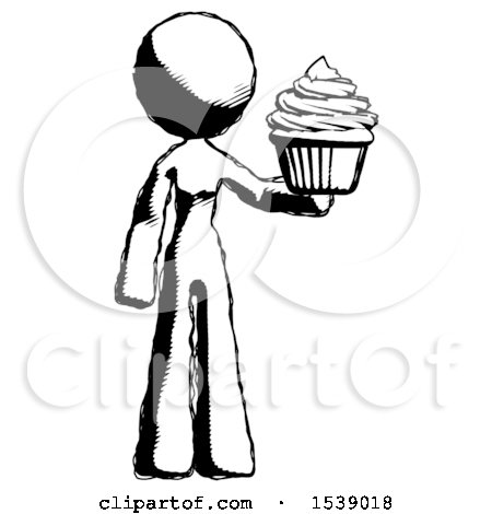 Ink Design Mascot Woman Presenting Pink Cupcake to Viewer by Leo Blanchette