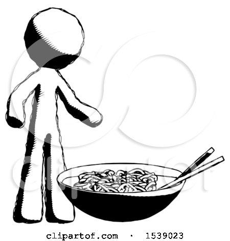 Ink Design Mascot Man and Noodle Bowl, Giant Soup Restaraunt Concept by Leo Blanchette