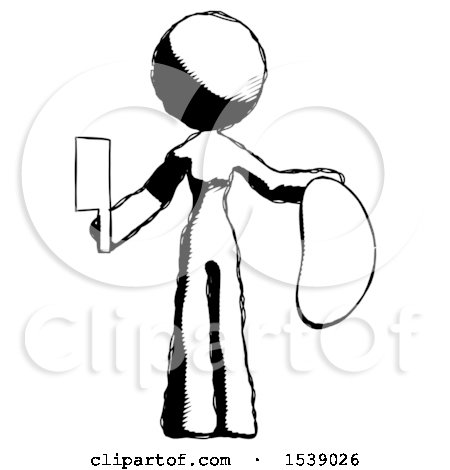 Ink Design Mascot Woman Holding Large Steak with Butcher Knife by Leo Blanchette