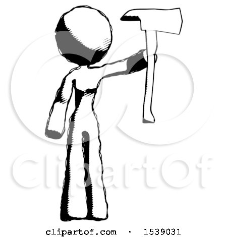 Ink Design Mascot Woman Holding up Red Firefighter's Ax by Leo Blanchette