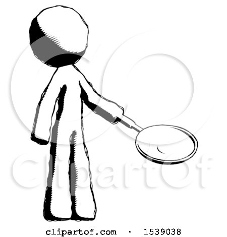 Ink Design Mascot Man Frying Egg in Pan or Wok Facing Right by Leo Blanchette