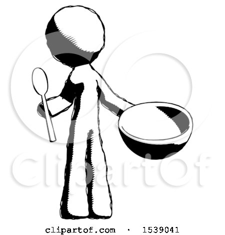 Ink Design Mascot Man with Empty Bowl and Spoon Ready to Make Something by Leo Blanchette