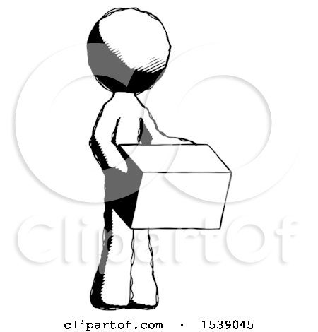 Ink Design Mascot Man Holding Package to Send or Recieve in Mail by Leo Blanchette