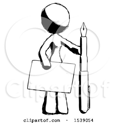 Ink Design Mascot Woman Holding Large Envelope and Calligraphy Pen by Leo Blanchette