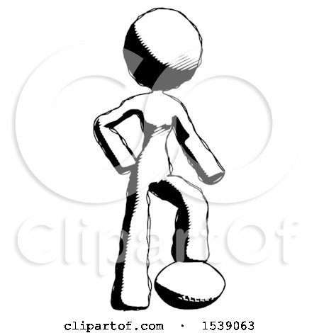 Ink Design Mascot Woman Standing with Foot on Football by Leo Blanchette