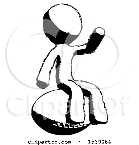 Ink Design Mascot Man Sitting on Giant Football by Leo Blanchette