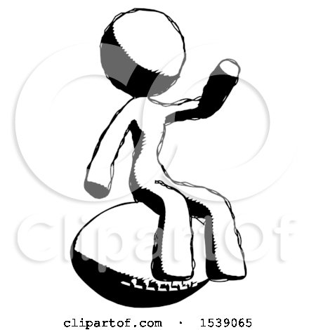 Ink Design Mascot Woman Sitting on Giant Football by Leo Blanchette