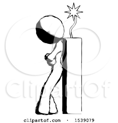 Ink Design Mascot Woman Leaning Against Dynimate, Large Stick Ready to Blow by Leo Blanchette