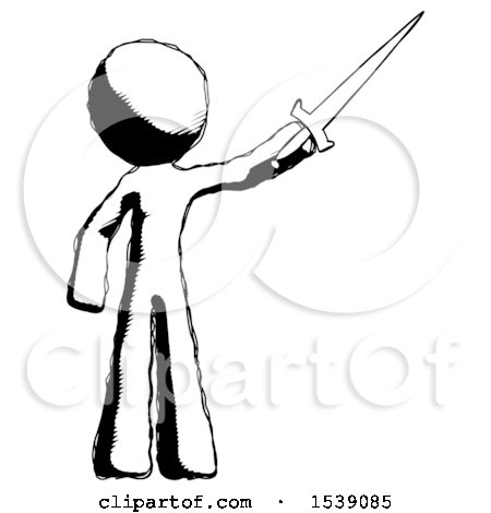 Ink Design Mascot Man Holding Sword in the Air Victoriously by Leo Blanchette