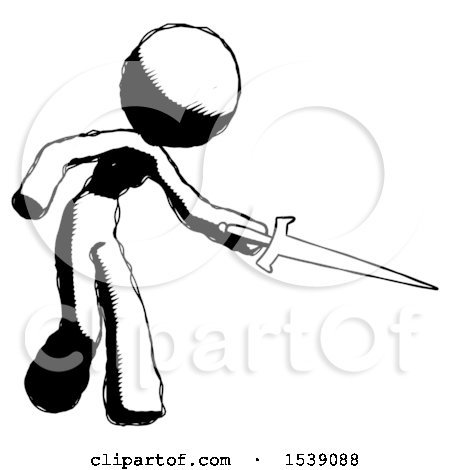 Ink Design Mascot Woman Sword Pose Stabbing or Jabbing by Leo Blanchette