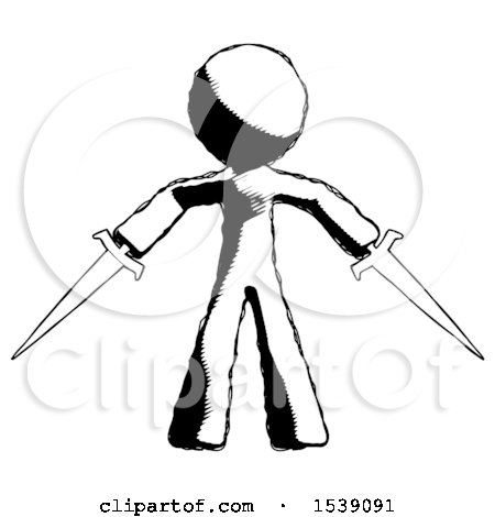 Ink Design Mascot Man Two Sword Defense Pose by Leo Blanchette