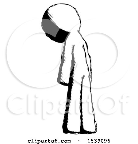 Ink Design Mascot Man Depressed with Head Down, Back to Viewer, Left by Leo Blanchette