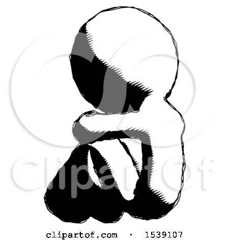 Ink Design Mascot Man Sitting with Head down Back View Facing Left by Leo Blanchette
