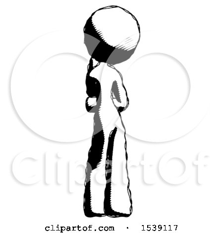 Ink Design Mascot Woman Thinking, Wondering, or Pondering, Rear View by Leo Blanchette
