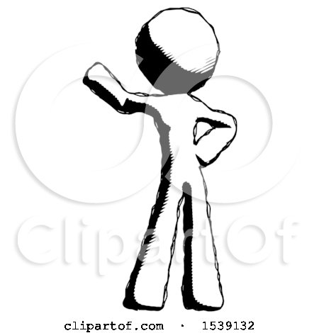 Ink Design Mascot Man Waving Right Arm with Hand on Hip by Leo Blanchette