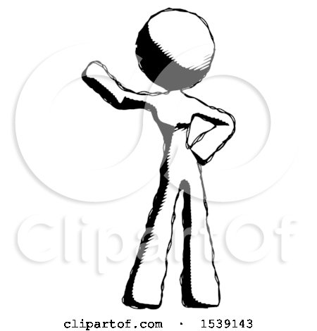 Ink Design Mascot Woman Waving Right Arm with Hand on Hip by Leo Blanchette