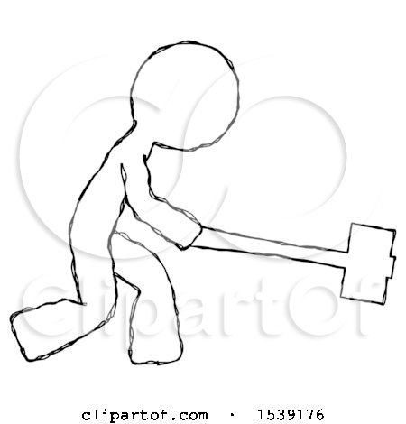 Sketch Design Mascot Man Hitting with Sledgehammer, or Smashing Something by Leo Blanchette
