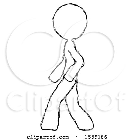 Sketch Design Mascot Woman Walking Left Side View by Leo Blanchette