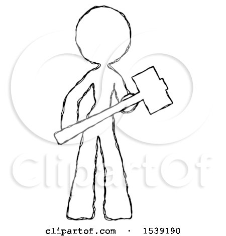 Sketch Design Mascot Woman with Sledgehammer Standing Ready to Work or Defend by Leo Blanchette