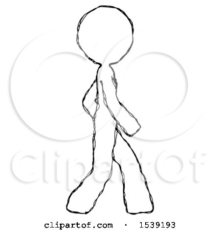 Sketch Design Mascot Woman Walking Right Side View by Leo Blanchette
