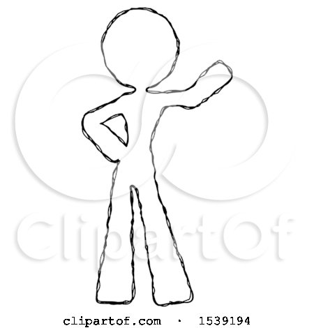 Sketch Design Mascot Woman Waving Left Arm with Hand on Hip by Leo Blanchette