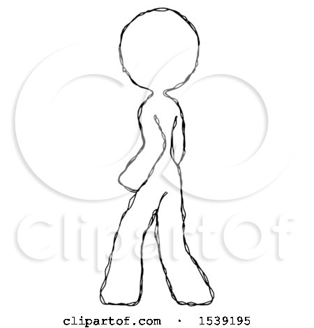 Sketch Design Mascot Woman Walking Away Direction Left View by Leo Blanchette
