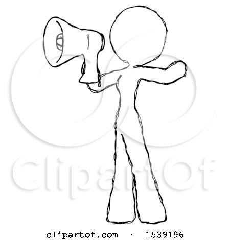 Sketch Design Mascot Woman Shouting into Megaphone Bullhorn Facing Left by Leo Blanchette
