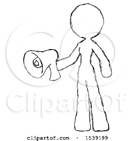 Sketch Design Mascot Woman Holding Megaphone Bullhorn Facing Right by Leo Blanchette