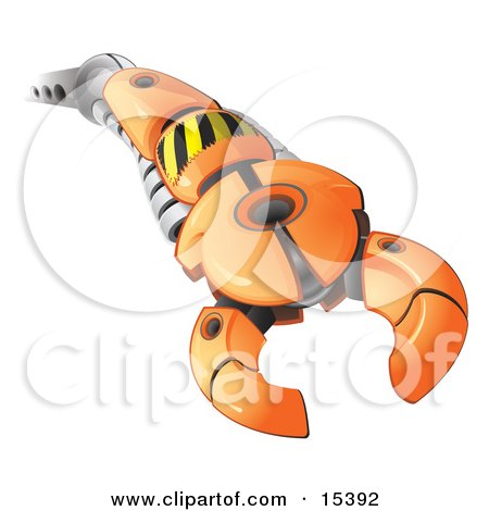 Orange Cyberspace Bot Reaching Outwards With A Mechanical Claw Clipart Image Picture by Leo Blanchette