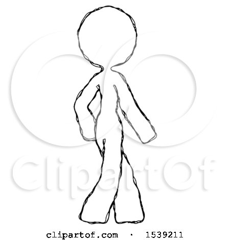 Sketch Design Mascot Woman Walking Away Direction Right View by Leo Blanchette