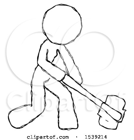 Sketch Design Mascot Woman Hitting with Sledgehammer, or Smashing Something at Angle by Leo Blanchette