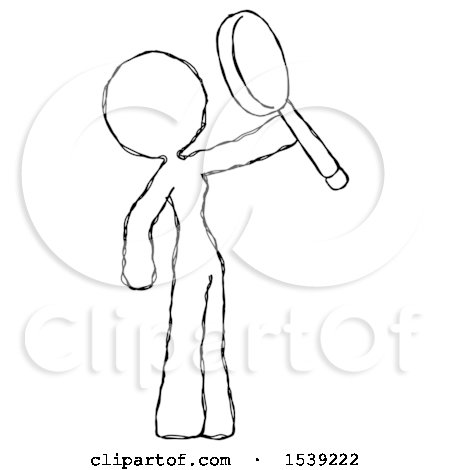 Sketch Design Mascot Woman Inspecting with Large Magnifying Glass Facing up by Leo Blanchette