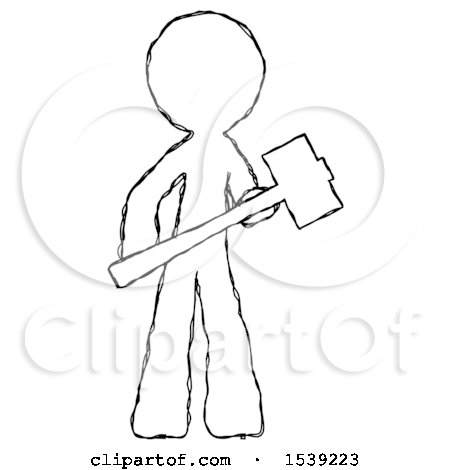 Sketch Design Mascot Man with Sledgehammer Standing Ready to Work or Defend by Leo Blanchette