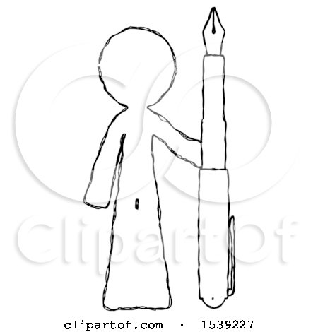 Sketch Design Mascot Man Holding Giant Calligraphy Pen by Leo Blanchette