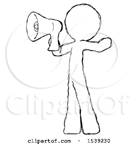 Sketch Design Mascot Man Shouting into Megaphone Bullhorn Facing Left by Leo Blanchette