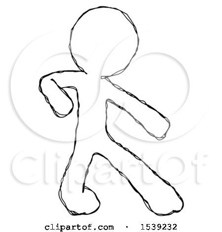Sketch Design Mascot Man Karate Defense Pose Right by Leo Blanchette