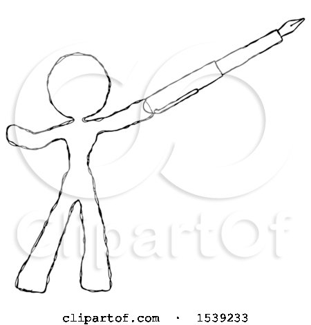 Sketch Design Mascot Woman Pen Is Mightier Than the Sword Calligraphy Pose by Leo Blanchette