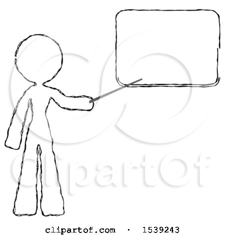 Sketch Design Mascot Woman Pointing at Dry-erase Board with Stick Giving Presentation by Leo Blanchette