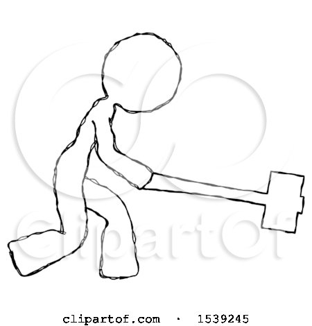 Sketch Design Mascot Woman Hitting with Sledgehammer, or Smashing Something by Leo Blanchette