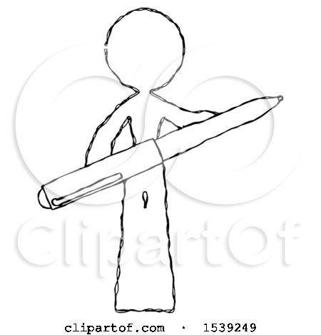 Sketch Design Mascot Woman Posing Confidently with Giant Pen by Leo Blanchette