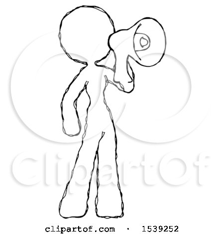 Sketch Design Mascot Woman Shouting into Megaphone Bullhorn Facing Right by Leo Blanchette
