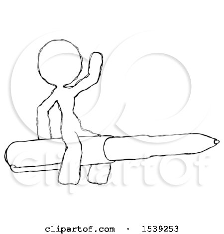 Sketch Design Mascot Woman Riding a Pen like a Giant Rocket by Leo Blanchette