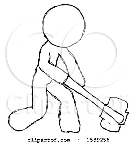 Sketch Design Mascot Man Hitting with Sledgehammer, or Smashing Something at Angle by Leo Blanchette