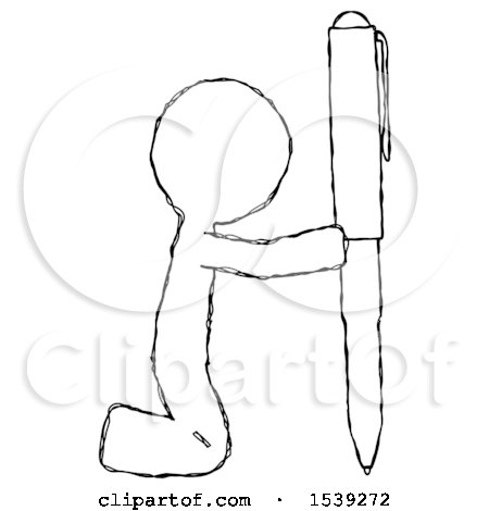 Sketch Design Mascot Man Posing with Giant Pen in Powerful yet Awkward Manner. by Leo Blanchette